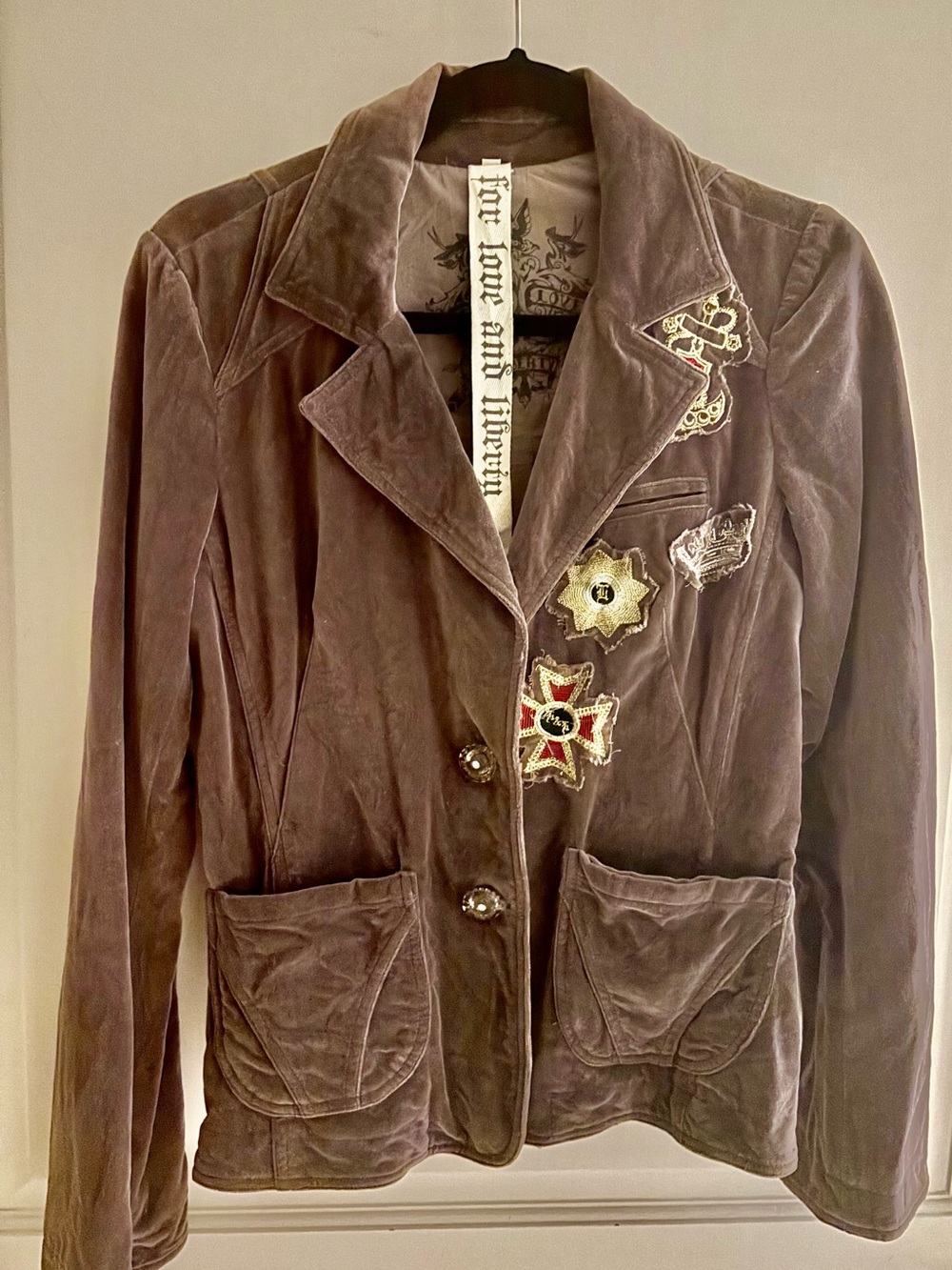 Embellished Brown Velvet Blazer Jacket - Women's